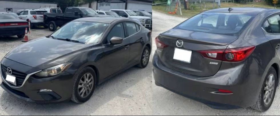 Reference photos of a dark gray Mazda 3 sedan released by Tempe police